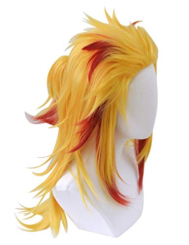 Rengoku Shinjurou Cosplay Wig with Ponytail - Yellow Red, Heat-Resistant for Halloween & Costume
