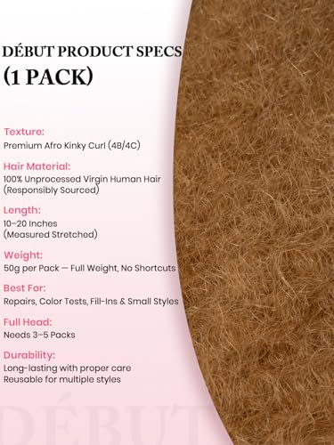 DéBUT Honey Blonde Kinky Afro Human Hair Bulk 50g 12 Inch for Locs & Braids