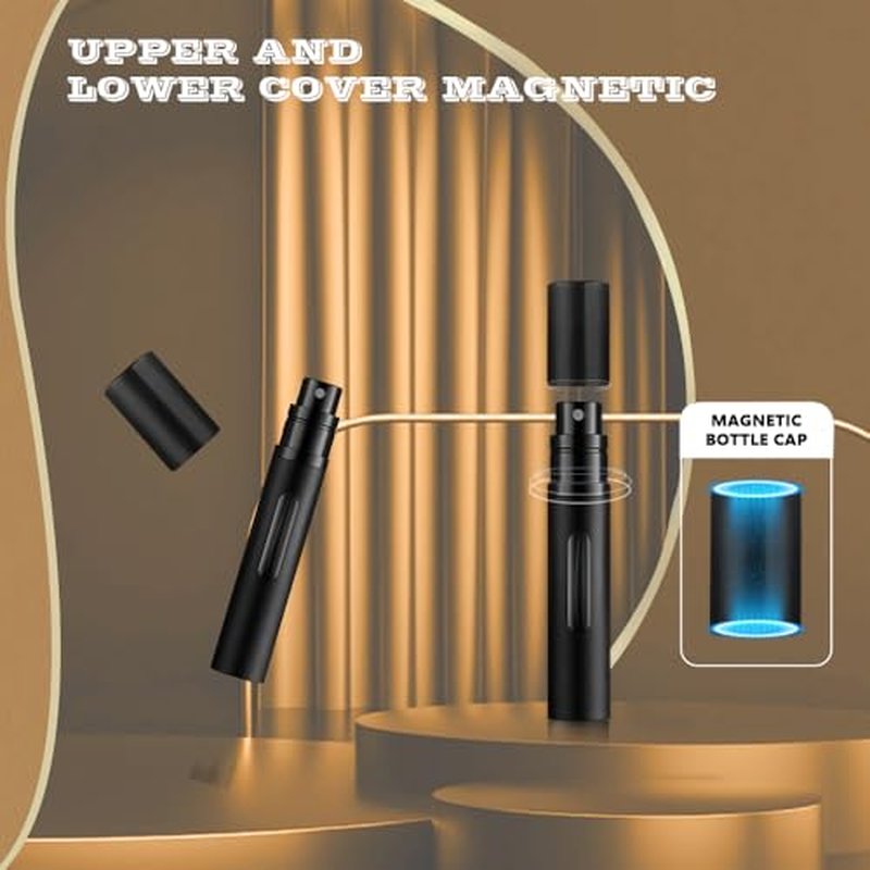 5ml Perfume Atomizer Travel Refillable,Mini Cologne Dispenser, Bottom-Filling Fragrances Perfumes Bottle,Portable Sprayer Pocket Size for Women Men Cruise Car Trip Gift 2pcs (black-grey)