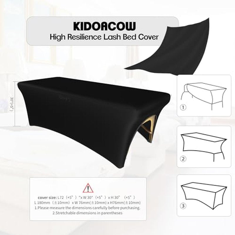 Black Lash Bed Cover Massage Table Cover Protector with Cut-Out for Leg Room£¬ Stretch Rectangular Table Cover for 6FT Eyelash/Spa/Message Bed £¨72"X30"X30" (Black 2 Pcs)