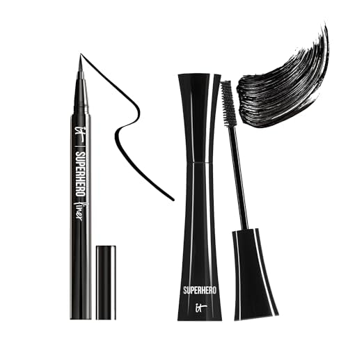 IT Cosmetics Superhero Eye-Defining Makeup Essentials Bundle ? Buildable, Fuller Lash Line ? Superhero Volumizing and Lengthening Black Mascara + Superhero Waterproof and Smudge-Proof Liquid Eyeliner