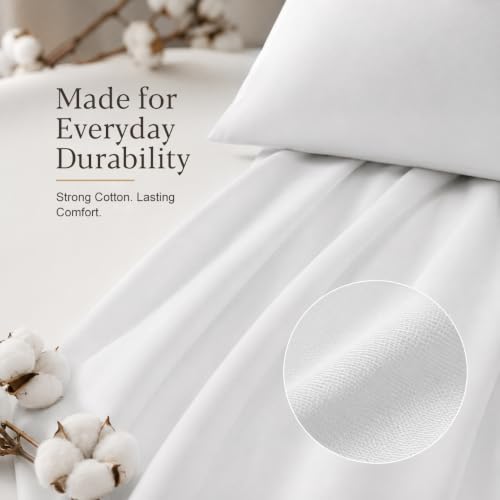 HYPREST White Queen Egyptian Cotton Deep Pocket Bed Sheets 18 Inch Percale