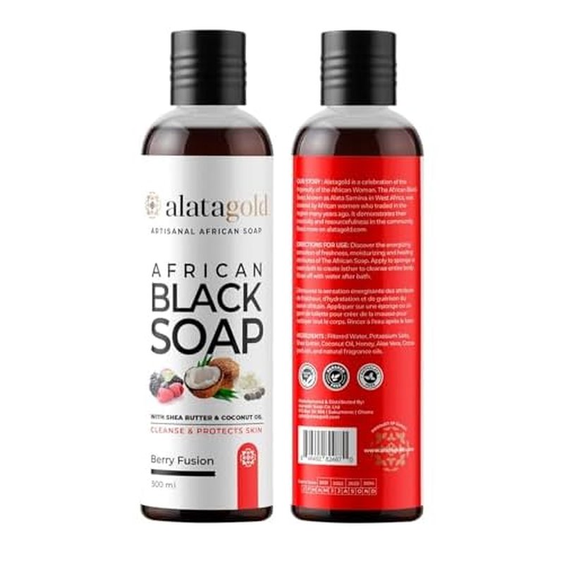 African Black Soap Liquid Body Wash (Pack of 2) ? Moisturizing Black African Soap with Shea Butter, Aloe, Honey & Coconut Oil ? Deep Cleansing & Hydrating ? 16.9 oz (Berry Scent)