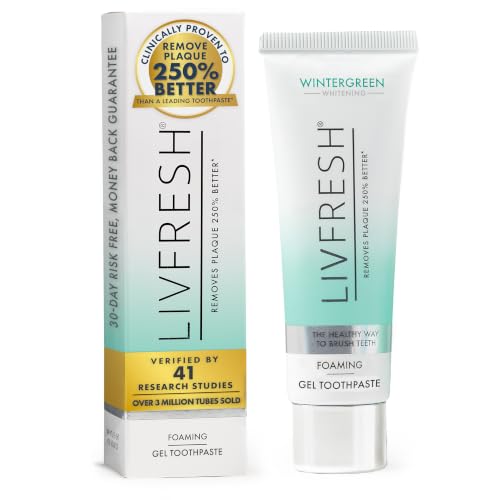 LIVFRESH Wintergreen Toothpaste Gel 1.75oz – Fluoride-Free, Plaque & Tartar Removal, Fresh Breath, Foaming Whitening