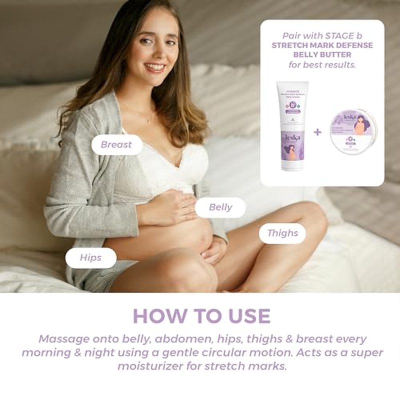 Leska Maternity Stretch Mark Cream | STAGE B: HYDRATE Stretch Mark Defense Belly Cream (Pregnancy Months 6-9) | Part of a Complete 3-Stage Pregnancy Skincare System | New Mom Gifts (4oz)
