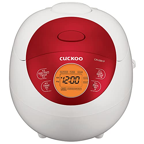 Red CUCKOO Micom Fuzzy Logic Rice Cooker 6-Cup Capacity - Easy-to-Use Digital Control