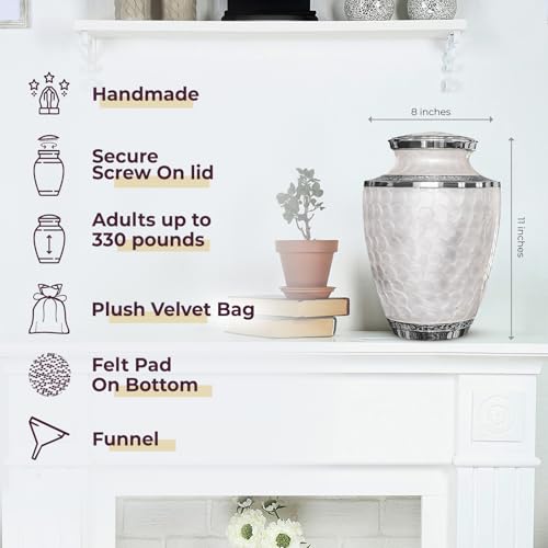 Opal XL Cremation Urn for Human Ashes - Silver Lining Memorial Burial Urn for Men & Women - 300 LB Capacity