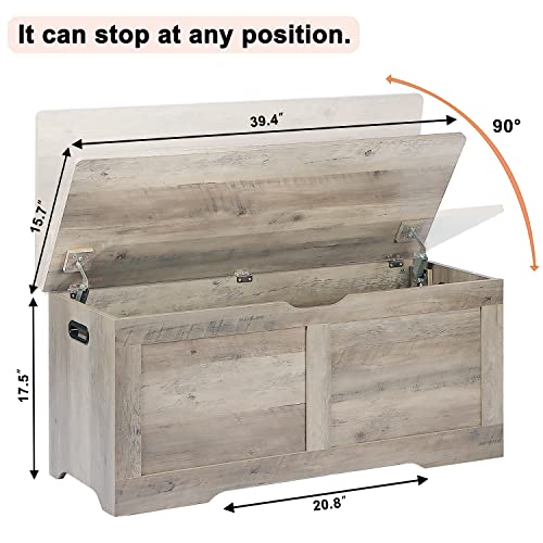 Grey Wooden Storage Chest with Lift Top - 39.4 Inch Toy & Blanket Storage Bench