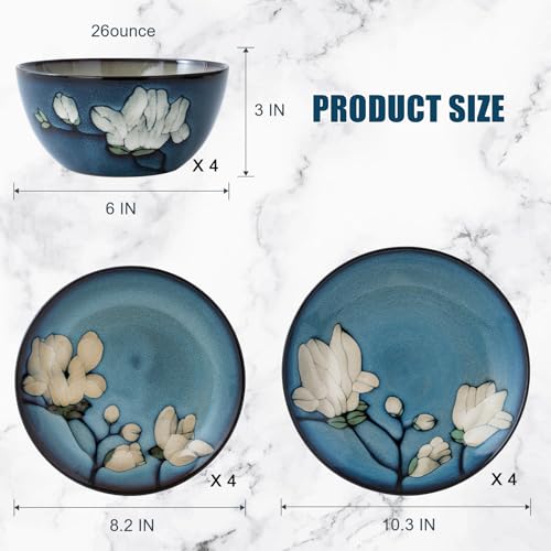 Blue Stoneware Dinnerware Set 12 Pieces for 4 - Classic Blue Variation