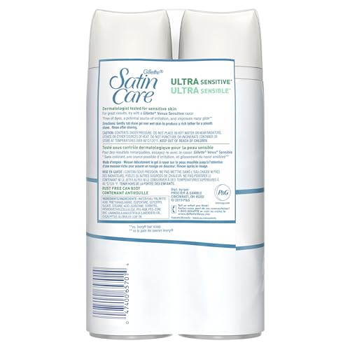 Gillette Satin Care Ultra Sensitive Shave Gel for Women, Pack of 2, 7oz Each, Frangrance Free
