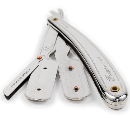 Stainless Steel Straight Edge Barber Razor with 5 Half Blades - Professional Shaving Tool