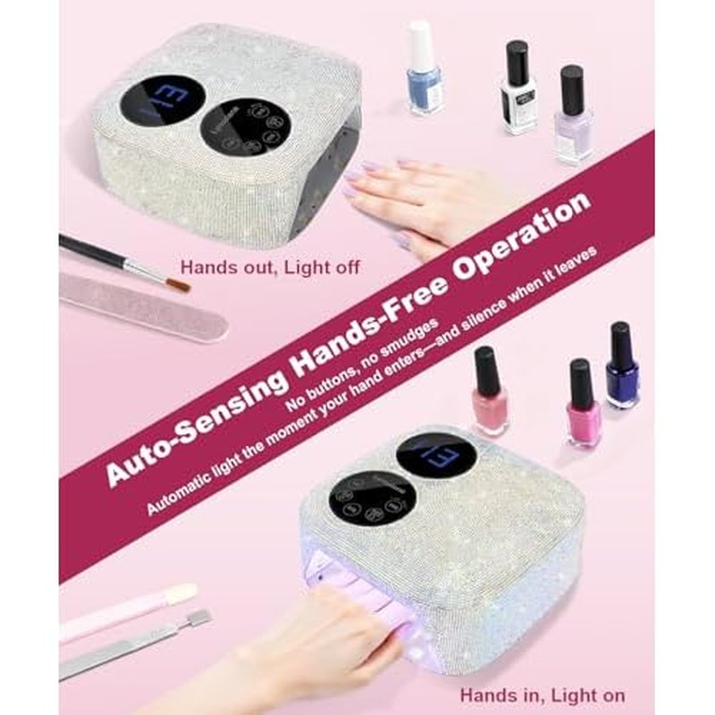80W Cordless Nail Lamp with Magnetic Detachable Base, Dual-Screen Display & Gel Nail Light, Professional UV/LED Light for Gel Nails Fast Curing All Gel Polishes (Diamond)
