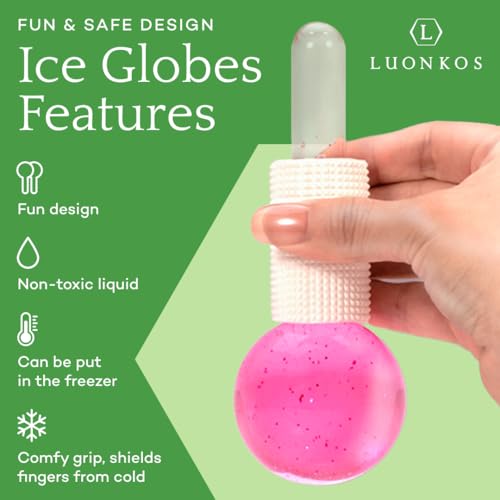 LUONKOS Ice Globes for Face - Pink, Set of 2 - Reusable Glass Gua Sha Facial Tools & Lymphatic Drainage Massager - Skincare Tools for Puffiness & Dark Circles