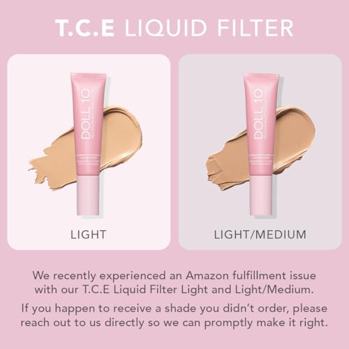 Doll 10 TCE Liquid Filter ? CC Cream Foundation - Liquid Foundation - Lightweight Tinted Moisturizer & Skin Tint - Blurs Pores & Fine Lines - Vegan - Clean Makeup - [Light] - 30 Day Supply