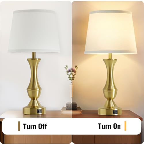 Luvkczc 22-Inch Gold & White Table Lamps Set of 2 - Modern Bedside Lighting