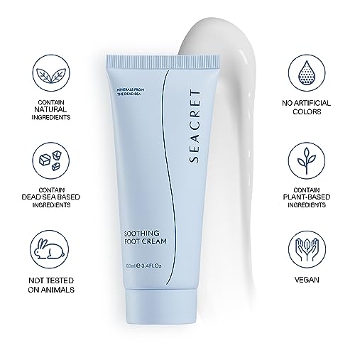SEACRET Minerals Foot Cream, Enriched with Shea Butter, Tea Tree Oil and Dead Sea Minerals, 3.4 Fl Oz / 100 ml