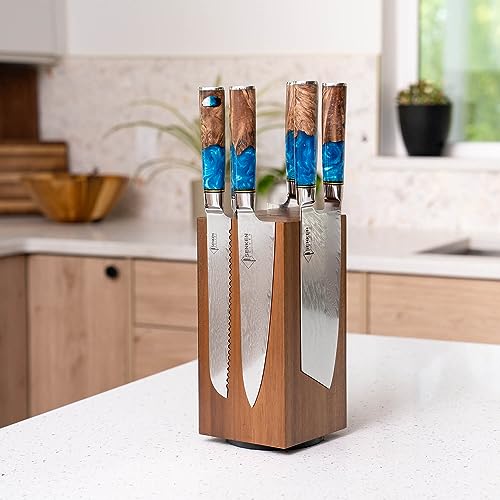 Senken Rotating Magnetic Knife Block with Natural Acacia Wood - 360° Rotation, Universal Knife & Tool Storage, No Knives Included