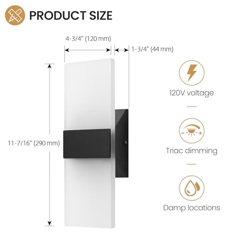 Black 4 Pack Modern Dimmable LED Wall Sconces Set of 4 - Adjustable Color Temp 2700K-5000K, Damp Rated, Hardwired Indoor Lighting