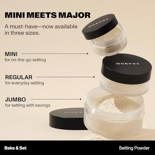 Morphe Mini Bake & Set Translucent Setting Powder - Lightweight, Talc-Free Finishing Powder for Face Makeup with a Soft, Natural Finish - Minimizes Shine for Up to 24HR - Translucent (0.09 oz)