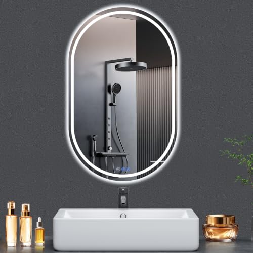 Oval LED Bathroom Mirror 20x28 Inch Frameless Lighted Mirror with Adjustable Brightness - Variation of THIS listing