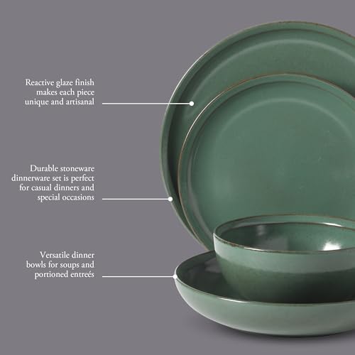 Gibson Elite Beckett Green 16-Piece Stoneware Dinnerware Set for 4 - Matte Reactive Glaze