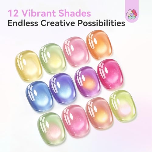 SAVILAND One Step Gel Nail Polish Pens Set Cat Eye Mystical Range - 12 Jelly Colors