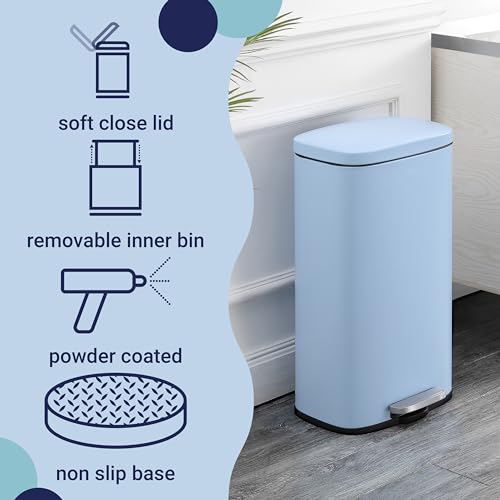 happimess 8 Gal Soft Close Step Trash Can Tide Pool Blue - Rustproof Stainless Steel