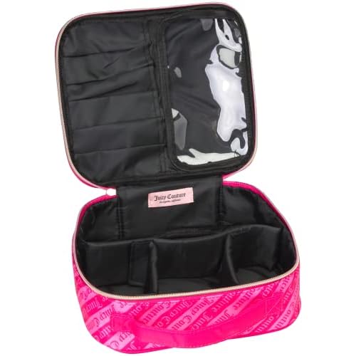 Juicy Couture Hot Pink Makeup Bag Cosmetics Organizer Travel Essentials Compartmentalized Logo Print