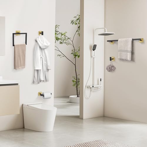 10-Piece Black & Gold Bathroom Hardware Set - Wall Mounted Towel Racks & Accessories