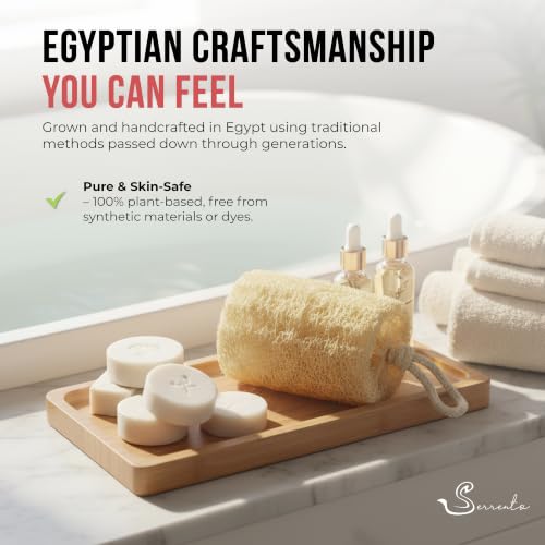 Natural Egyptian Loofah Sponge Pack of 4 - Deep Exfoliating Bath & Shower Scrubbers for Face, Back & Body, 6x6 Inches, Eco-Friendly