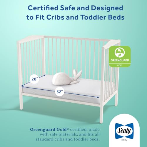 Sealy Baby Infant & Toddler Crib Mattress - 2-Stage, Waterproof, Blue/Silver
