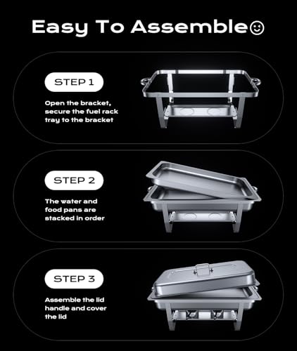 Tatakoii 2 Pack Stainless Steel Chafing Dishes for Buffet - Mirror Polished, Food Warmers & Servers with Rolled Edge Safety 9QT Set