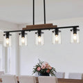 VbiTmn Farmhouse Black 5-Light Chandelier Dining Room Light Fixture - Adjustable Height
