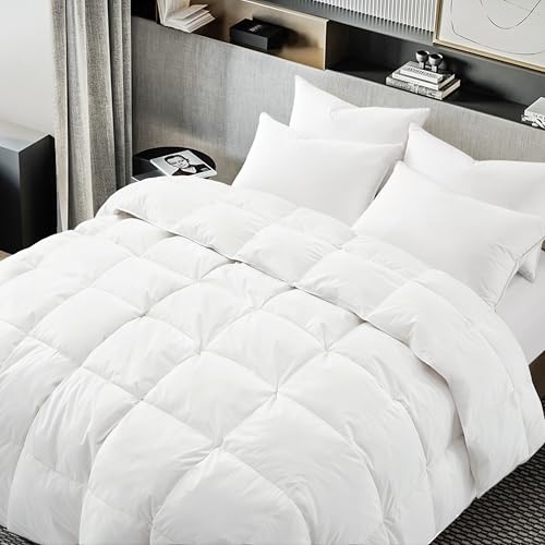 White Cotton Goose Feather Down Comforter King Size - All-Season Duvet Insert with Corner Tabs