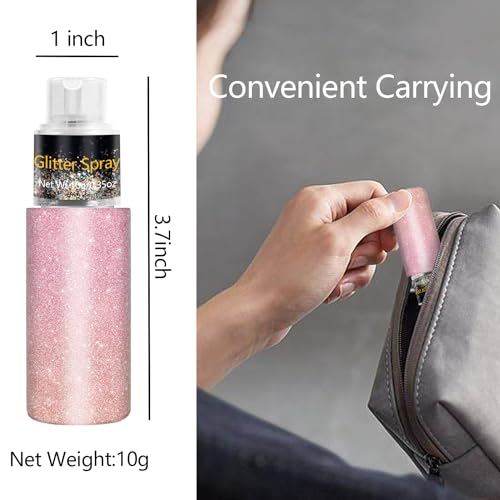 Hair and Body Glitter Spray, Holographic Glitter Highlighter Powder, Face Body Clothes Shiny Glitter, Loose Shimmer Hairspray Festival Rave Prom Accessories, 10g (03# Pink)
