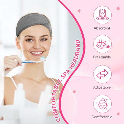 Pink Adjustable Spa Headbands 30 Pack Non-Slip Facial Hair Wraps for Face Washing, Makeup & Yoga - SHENGYIWA