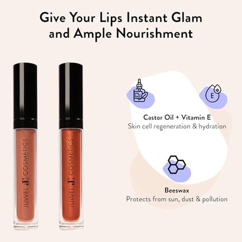 Juwel Cosmetics Ultra Lip Gloss, Gloss for Dry Lips, High Shine, Smooth Finish Moisturizing Lip Gloss with Beeswax, Castor Oil and Vitamin E, Vegan, Talc-free, Dazed