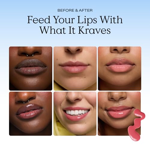 Lip Oil with Guava Blush Tint - Refillable Lip Gloss for Glossy Shine & Hydration - KraveBeauty Plumptuous Lip Jelly, 7 mL Guava Blush