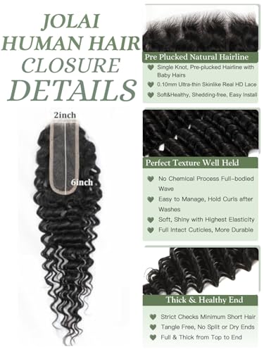 Deep Wave Human Hair Closure 2x6 HD Lace 10 Inch Natural Black