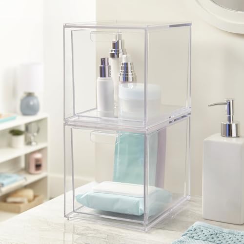 6.75-Inch Tall Clear Plastic Stackable Drawer Organizer Set for Cosmetics & Vanity Storage