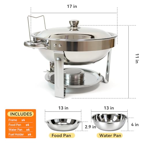 Charcofire Full Silver 6QT Stainless Steel Buffet Chafing Dish Set - Food Warmers with Lids & Fuel Holders