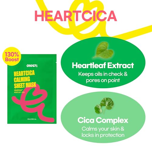 HeartCICA Calming Sheet Mask, Soothing & Hydrating Face Mask, Heartleaf & Cica Complex, RBT Tight-Fit Sheet, 4.2 fl.oz