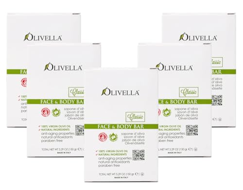 Olive Oil Bar Soap for Face & Body - Moisturizing Natural Skincare - 5 Pack