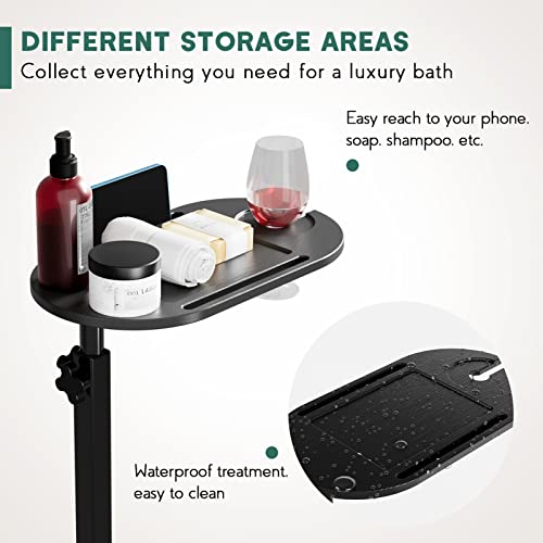 Bamboo Bathtub Tray Table with Adjustable Height, Freestanding Bathtub Caddy for Tub Against Wall, Tub Organizer Suitable for Luxury Spa and House Warming - Patent Protected (Black)