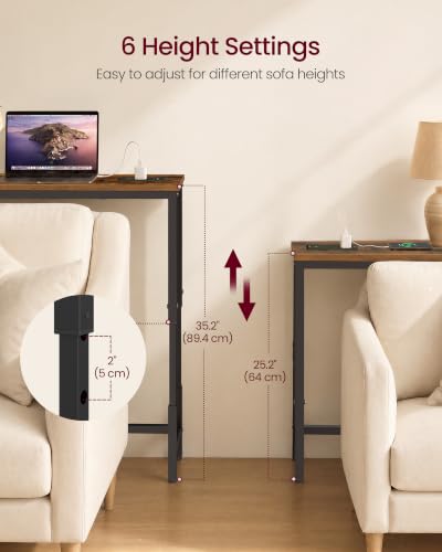 Adjustable Console Table 106.3 Inch with Power Outlet - Rustic Brown + Matte Black Variation