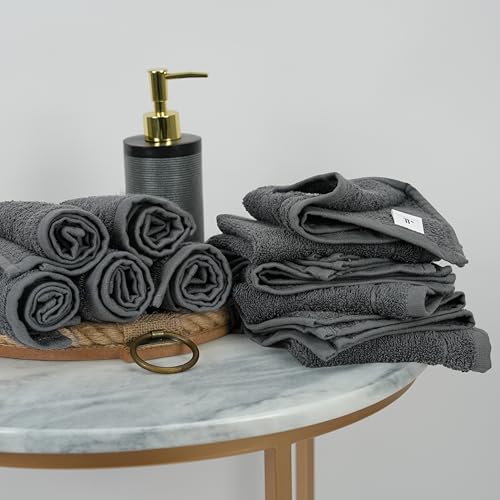 Tens Towels 24 Piece Washcloth Set - Dark Grey, 12x12 Inches, Soft Cotton
