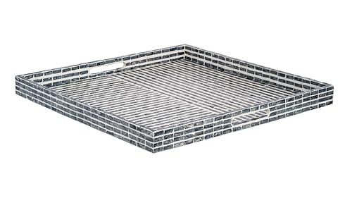 PEMAR 20-Inch Square Capiz Shell Inlay Serving Tray - Grey-White Stripes