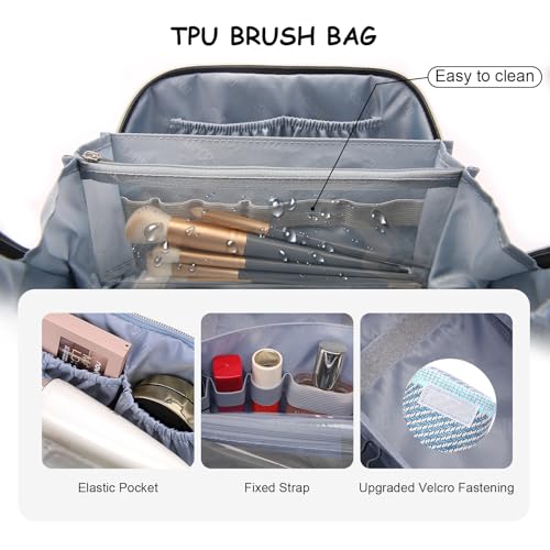 BOYATU Travel Makeup Bag Cosmetic Bag for Women: 3 Pcs Set Make up Bag with Compartments - Waterproof Vegan Leather Toiletry Bags with Handle - Makeup Organizer for Travel Essentials(C-1-Blue)
