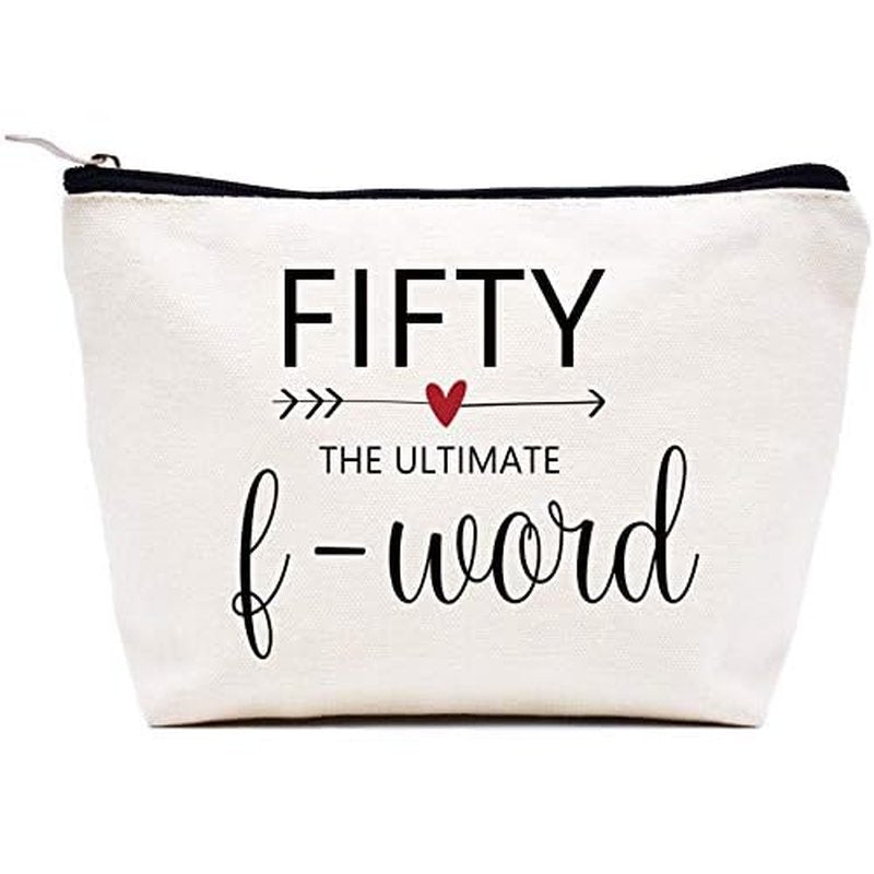 LIBIHUA Makeup Bag Cosmetic Bag Travel Pouch Present?Funny 50th Birthday Gifts for Women Boss Wife Co workers Sisters Bestie Best Friends Fifty Thirty 50 Years Old Present Fifty the ultimate F Word