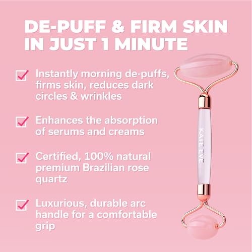 Rose Quartz Facial Roller & Gua Sha Set for Skin Massage and Puffiness Relief